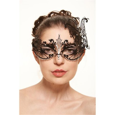 SUPRISEITSME Black Luxury Metallic Butterfly Laser Cut Masquerade Mask with Clear Rhinestones One Size SU799820